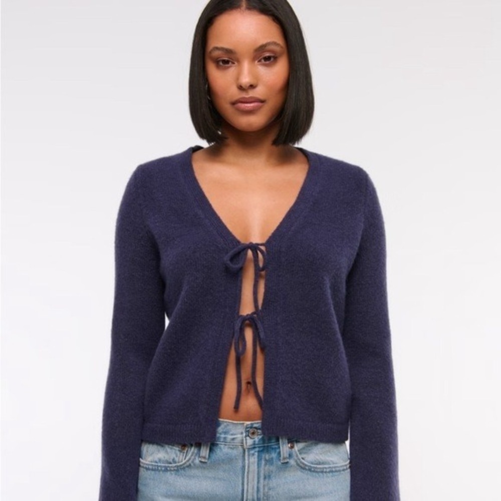 Abercrombie & Fitch Navy Blue Tie Front Cardigan Sweater Wool Blend Large